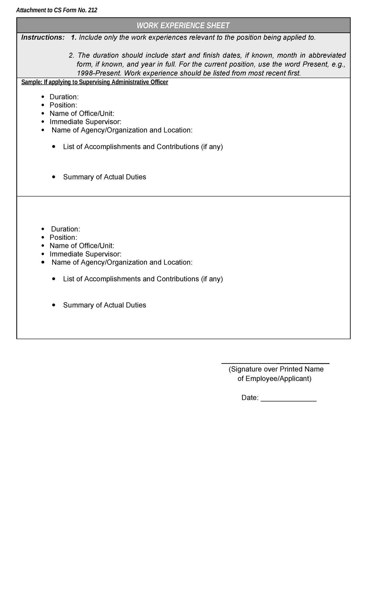 CS Form No 212 Attachment Work Experience Sheet Signature Over   Thumb 1200 1976 