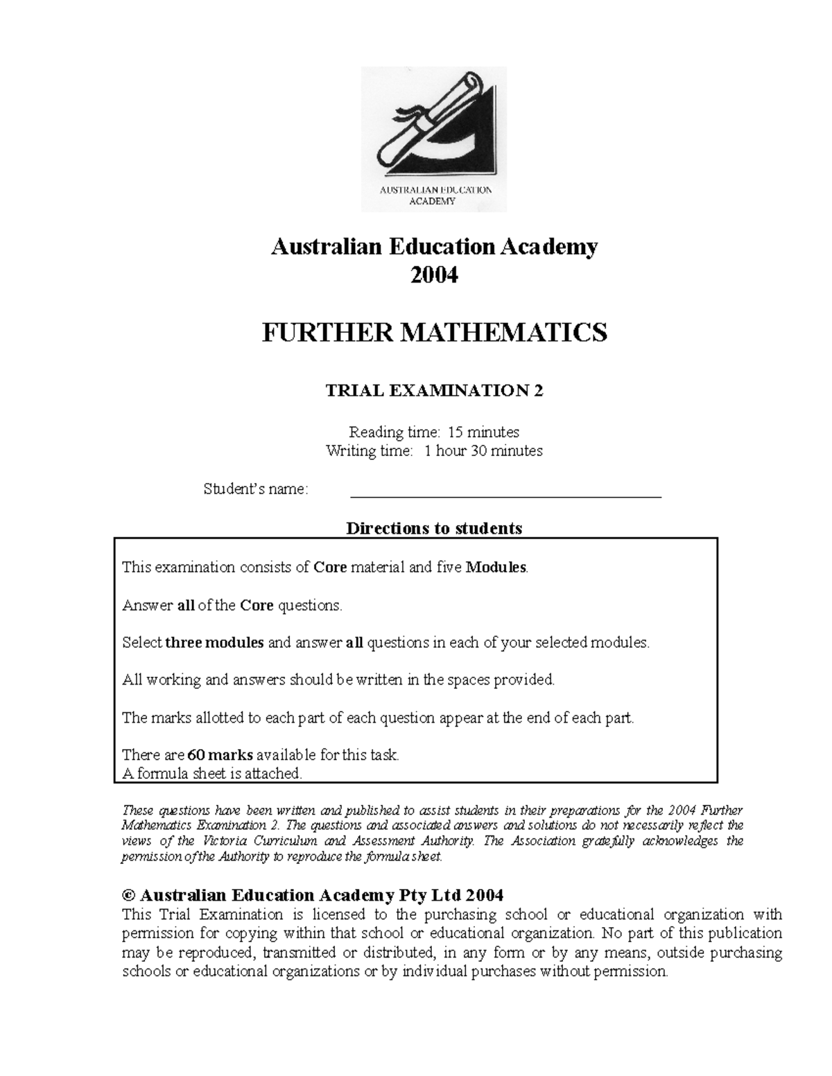 further-maths-trial-exam-2-australian-education-academy-2004