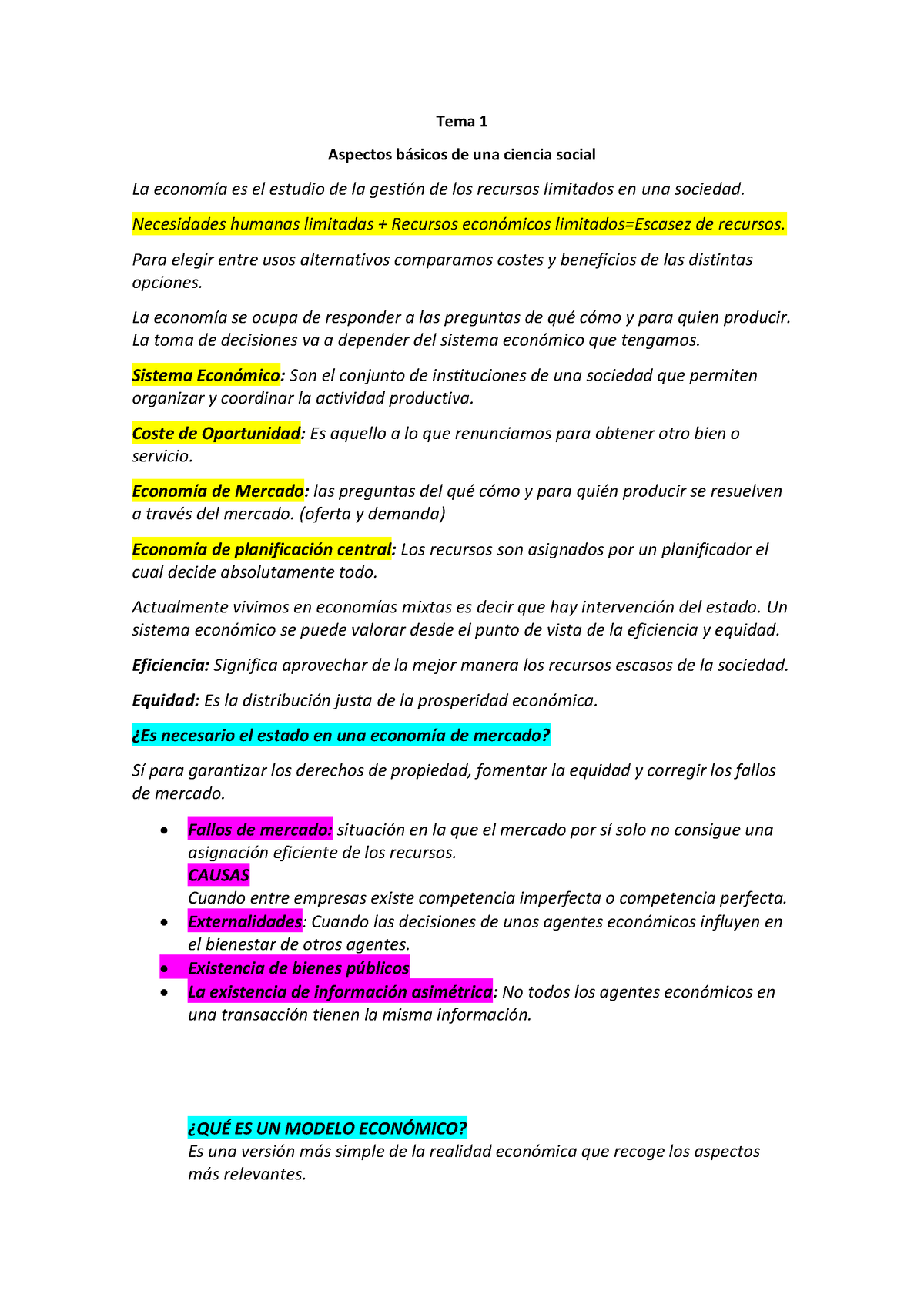 Resumen Tema 1 Eco - Tema 1 Aspectos B·sicos De Una Ciencia Social La ...