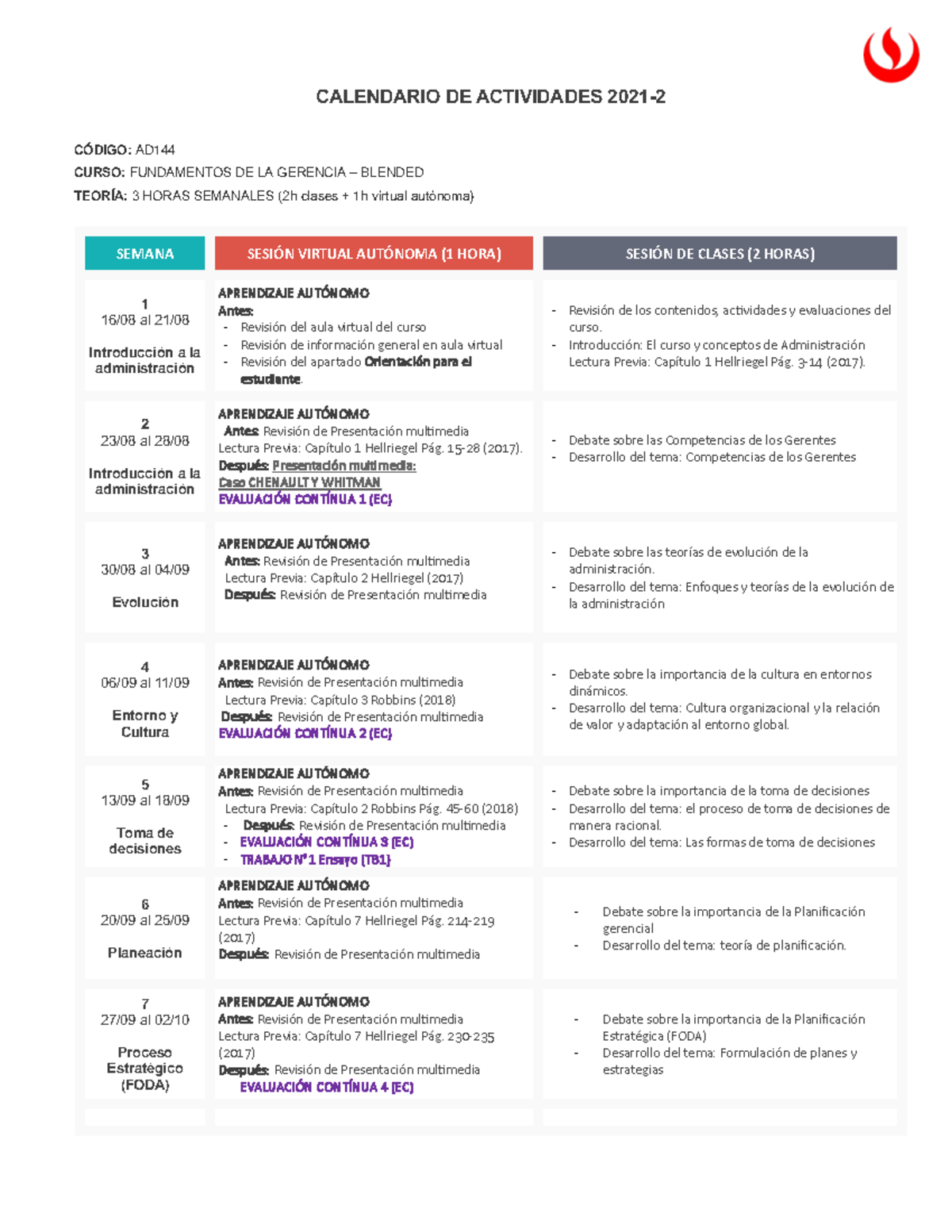 Plan Calendario Gerencia Calendario De Actividades 2021 CÓdigo Ad