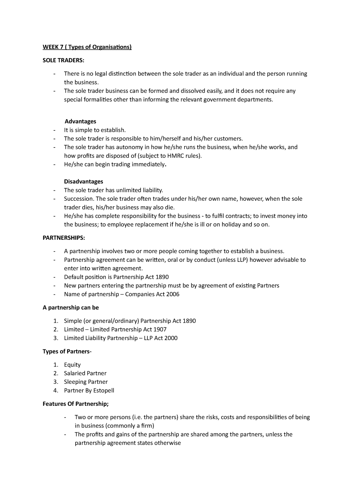 Types of Organization - WEEK 7 ( Types of Organisations) SOLE TRADERS ...