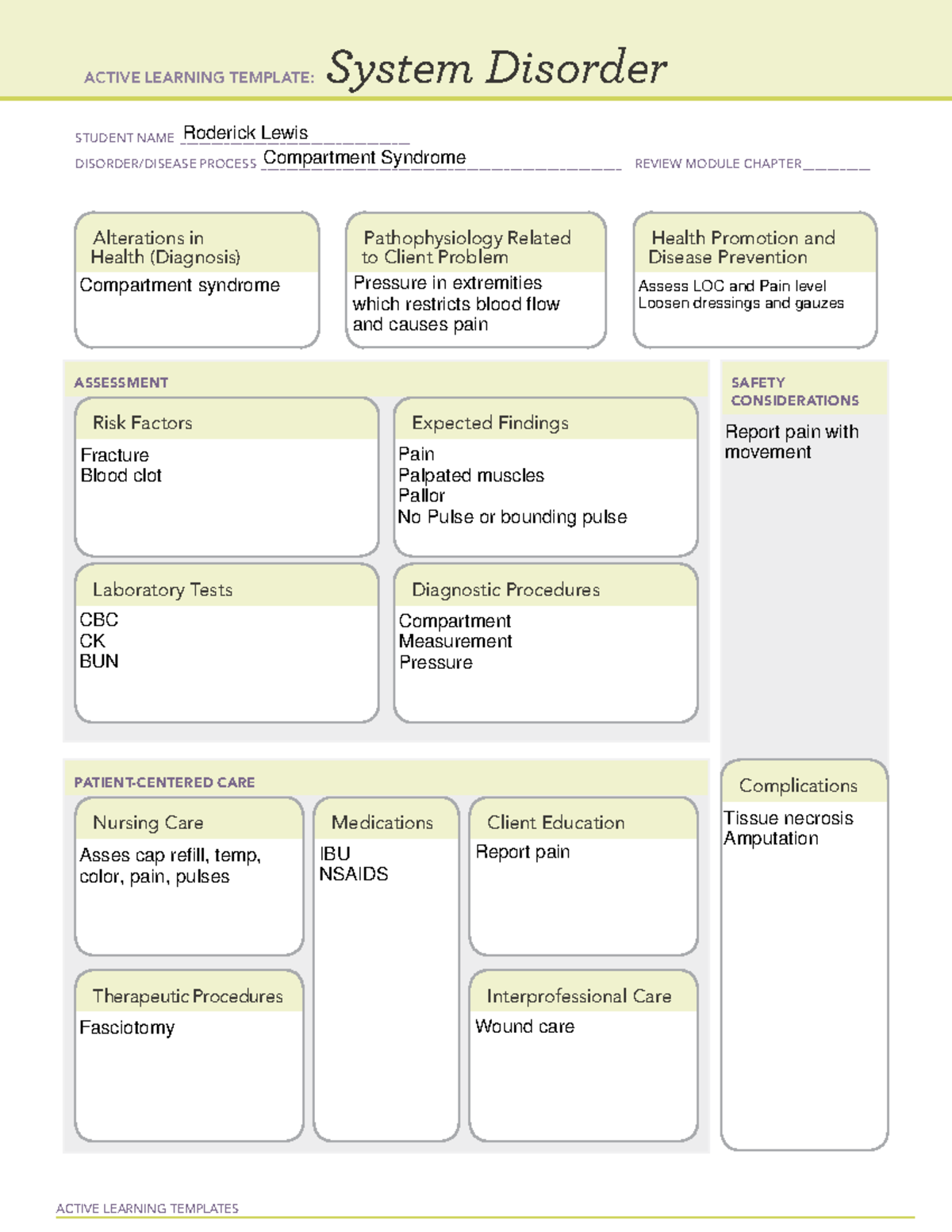 Compartment Syndrome Homework ACTIVE LEARNING TEMPLATES System 