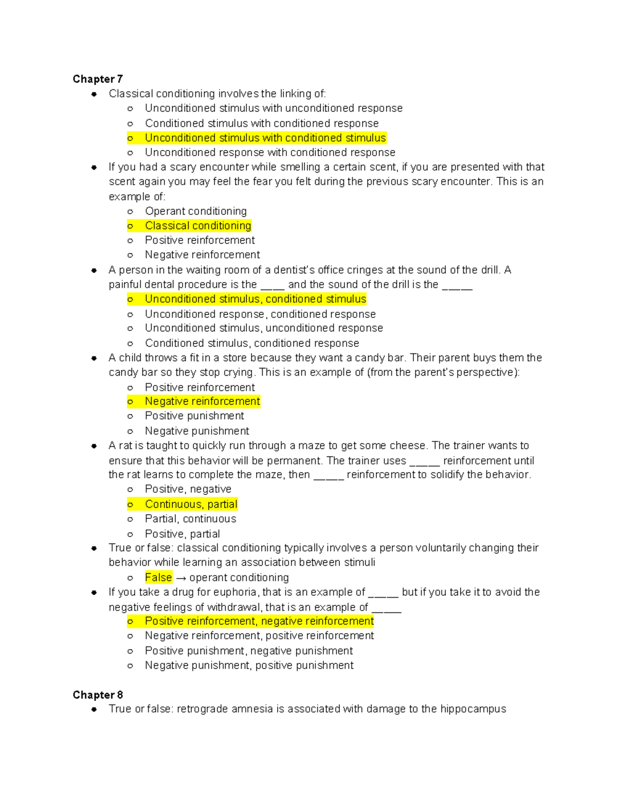 Operant Conditioning Practice Worksheet Answers