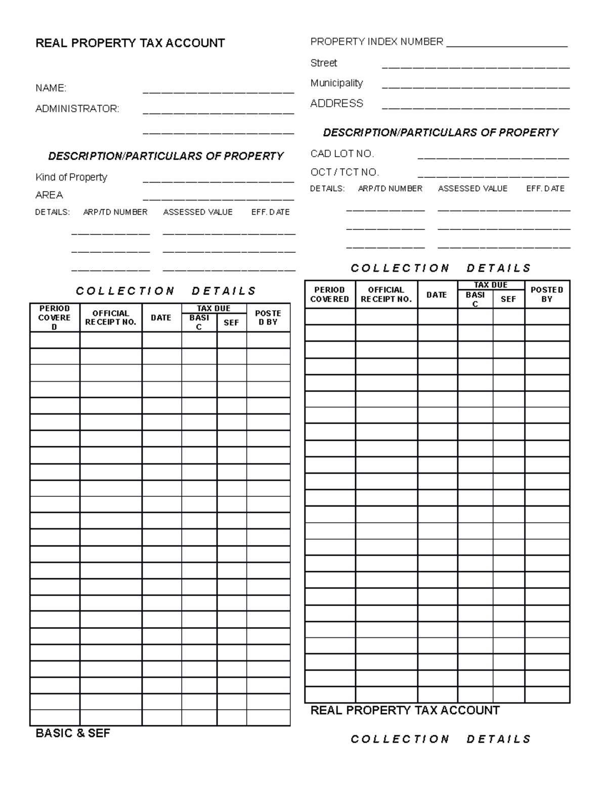 REAL Property TAX Account REAL PROPERTY TAX ACCOUNT NAME