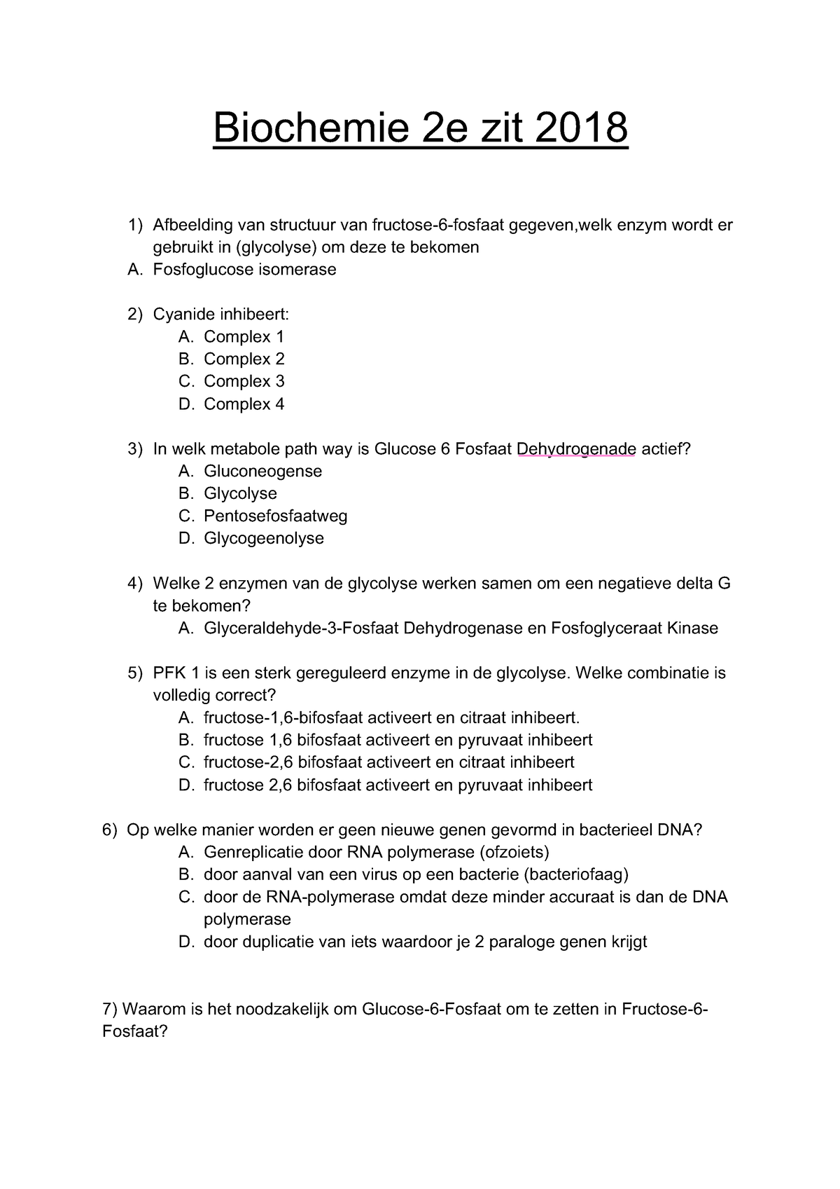 Biochemie Examenvragen - UGent - Studocu