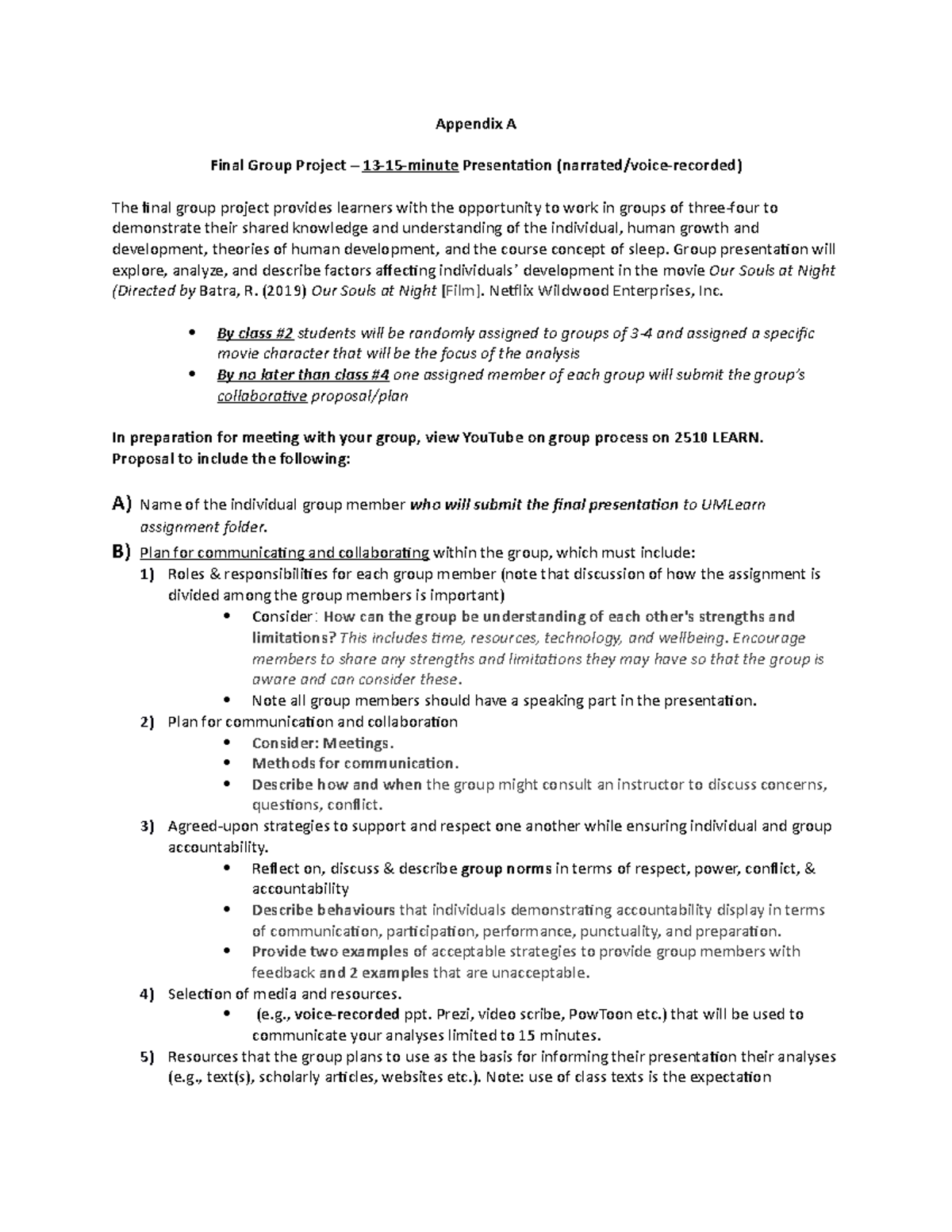 Proposal Assignment - Appendix A Final Group Project – 13-15-minute ...