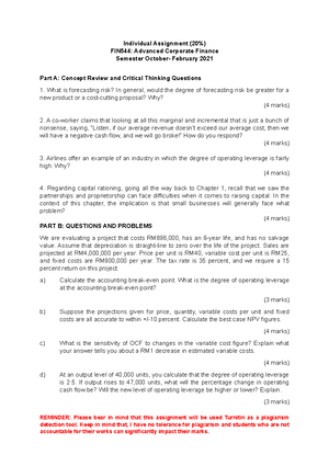 ASSIGNMENT FIN534 UITM KBM 2020/2021 - 2 ASSUMPTIONS Assumptions Refer ...