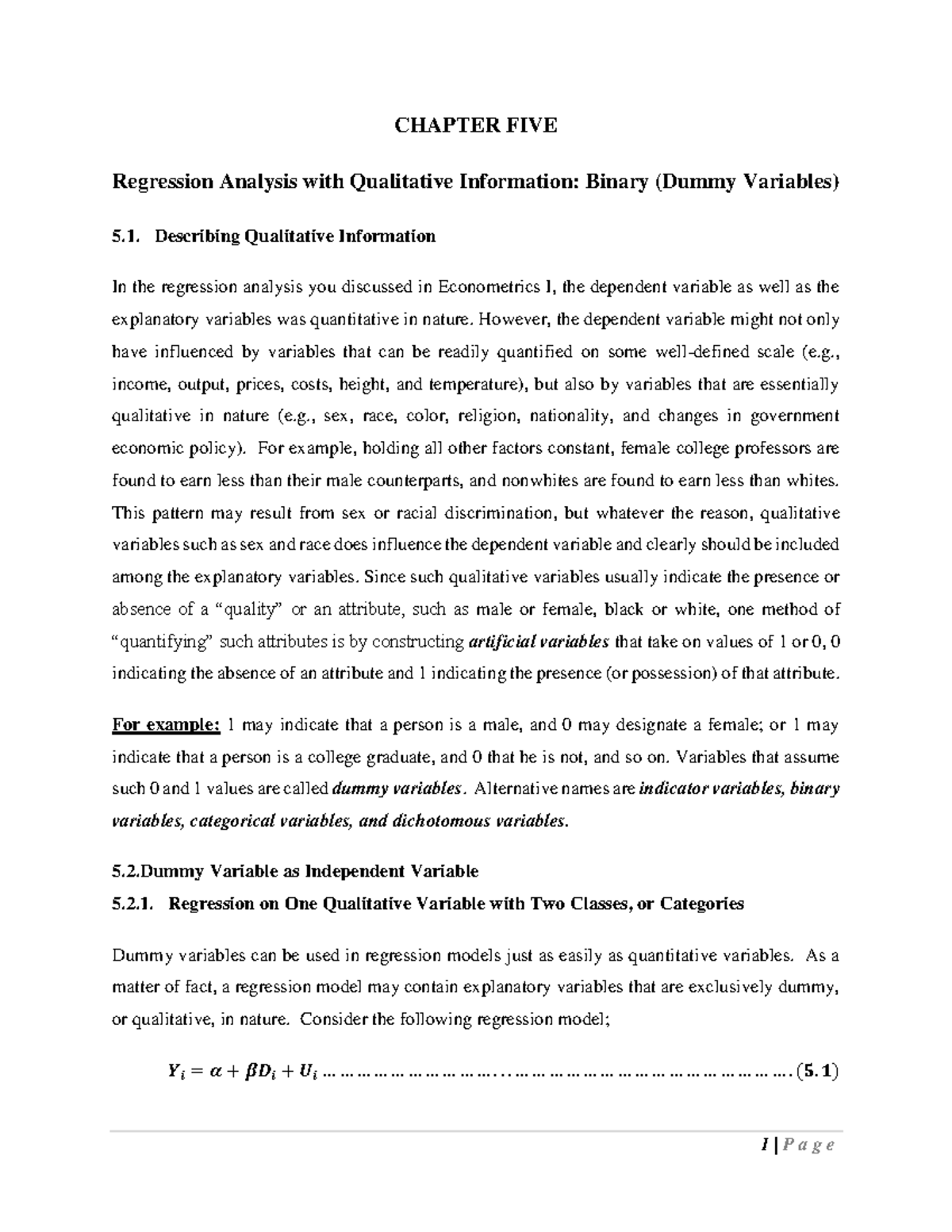 Chapter Five - It is very important - CHAPTER FIVE Regression Analysis ...