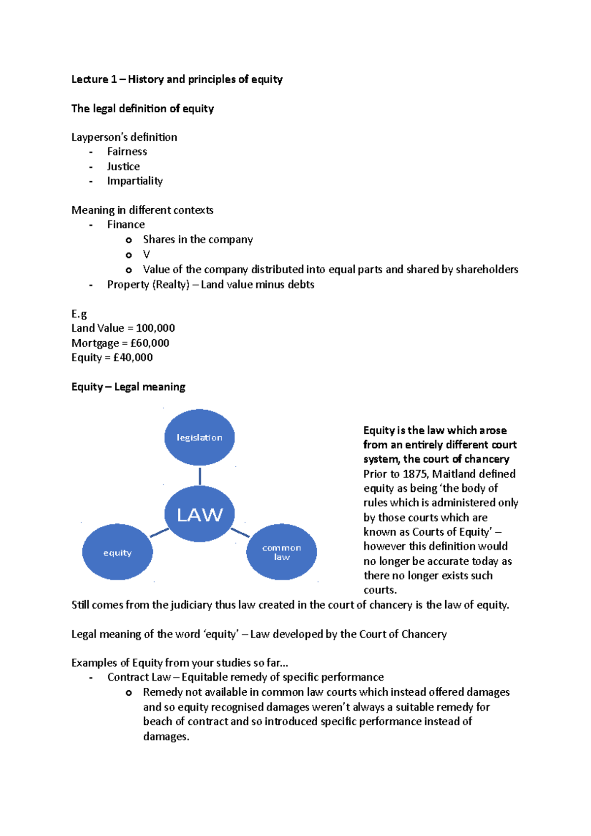 Lecture 1 - History and Principles of Equity - UJUTK4-30-3 - UWE - Studocu