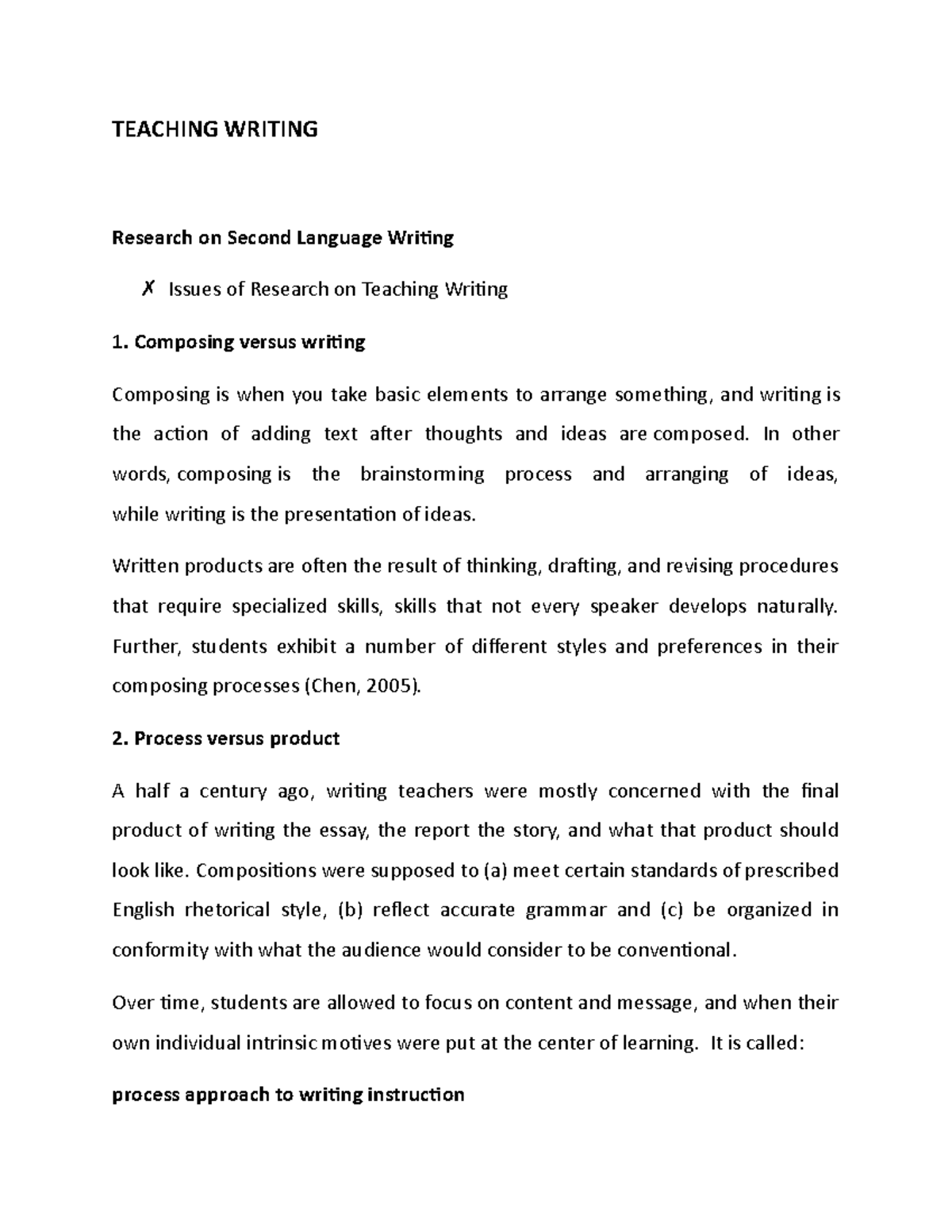 Teaching Writing - TEACHING WRITING Research on Second Language Writing ...