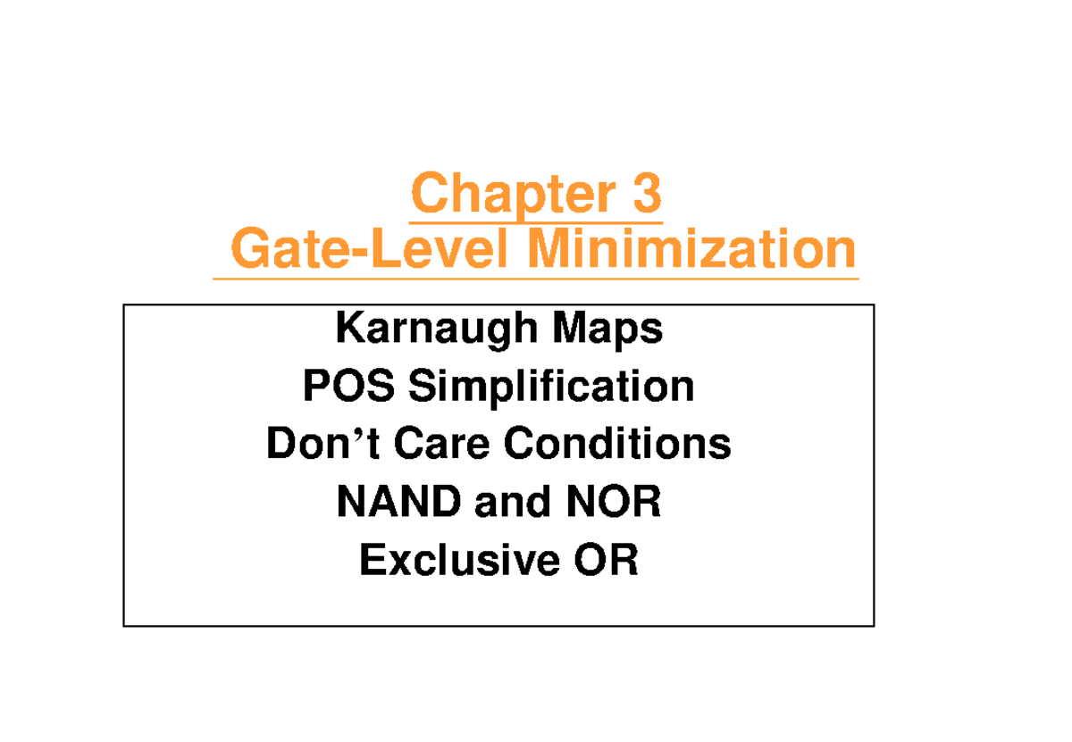 Complete Lecture Chapter 3 - Chapter 3 Gate-Level Minimization Karnaugh ...