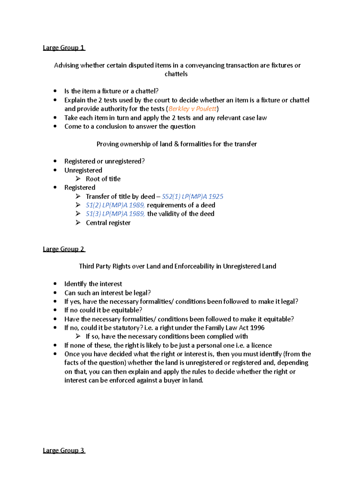 Land Law Structures - notes - Large Group 1 Advising whether certain ...