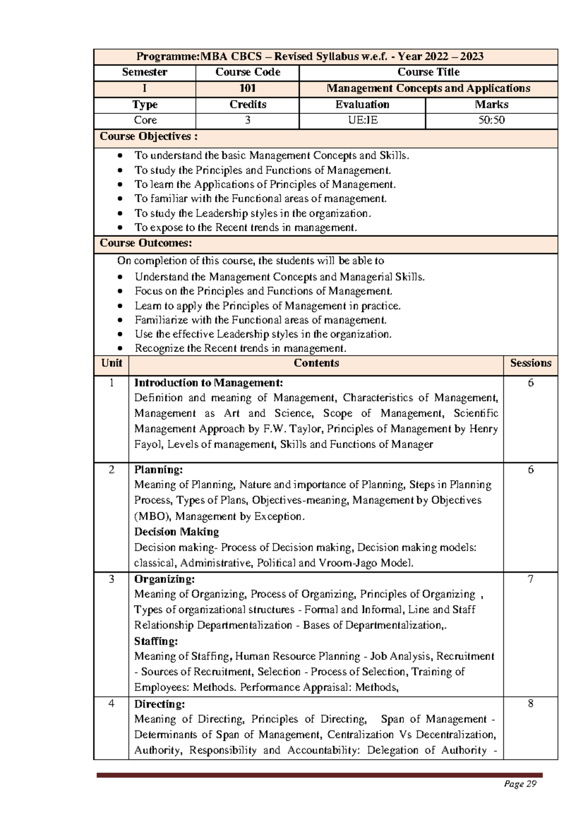 MBA G Syllabus 2022 - Page 29 Programme:MBA CBCS – Revised Syllabus W.e ...