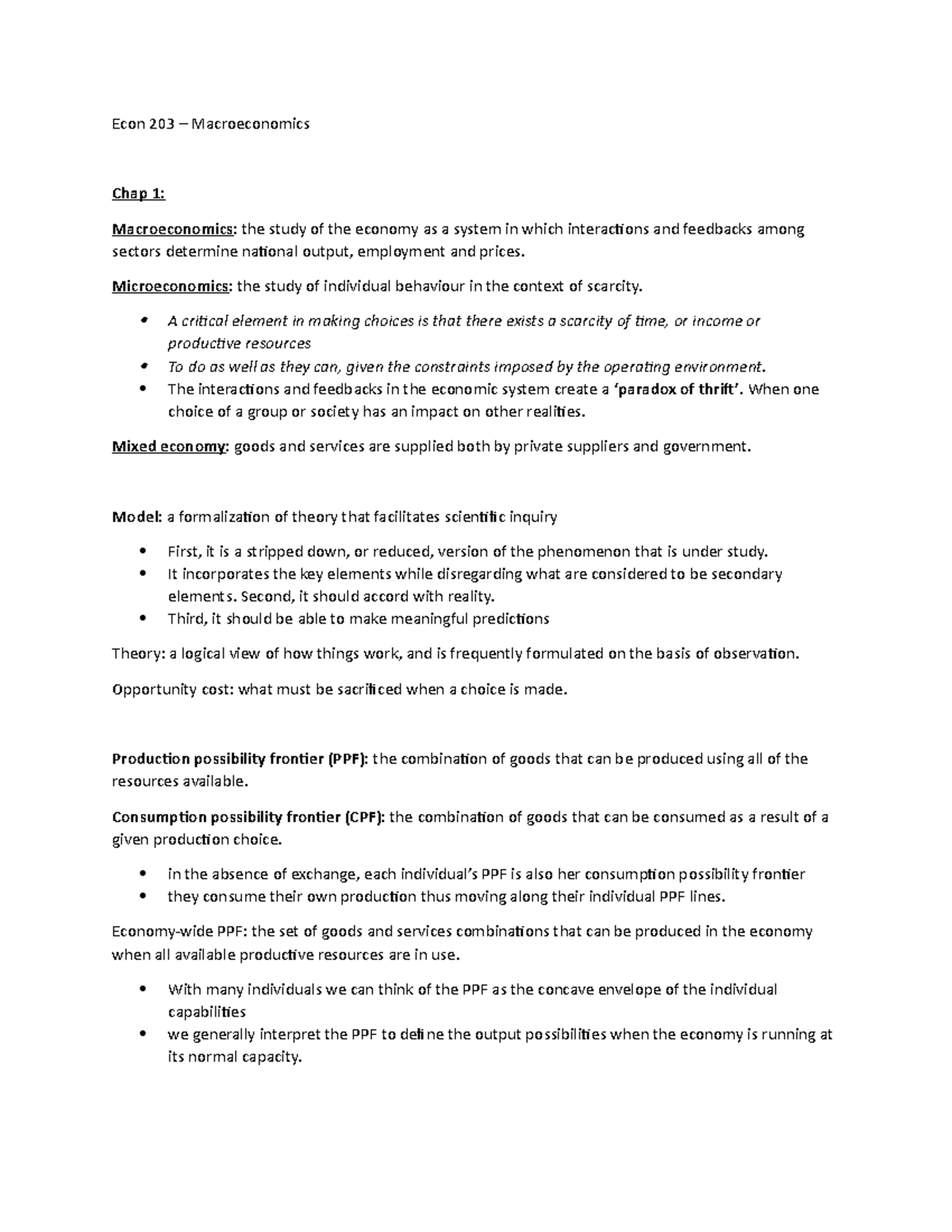 Econ 203 - Summary Introduction to Macroeconomics - Econ 203 ...