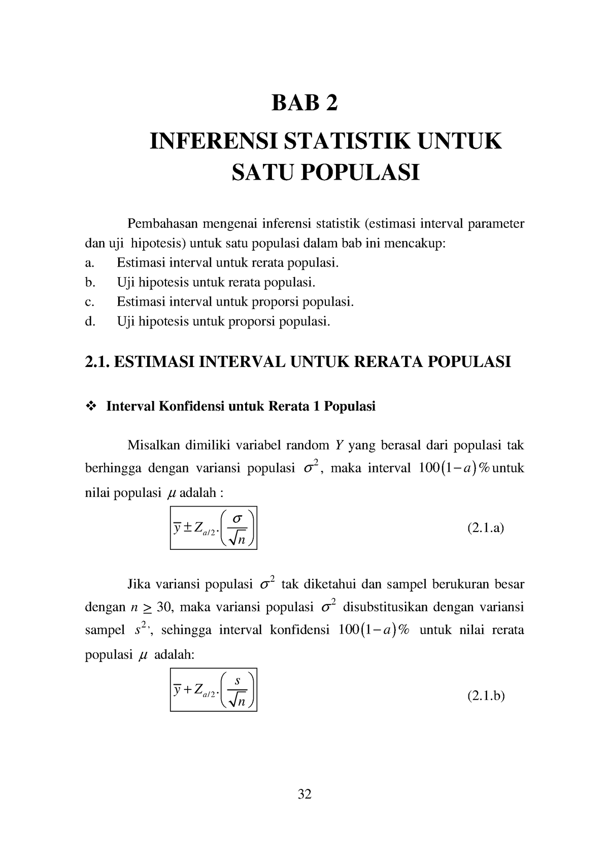 Inferensi Statistik Untuk Satu Populasi - BAB 2 INFERENSI STATISTIK ...