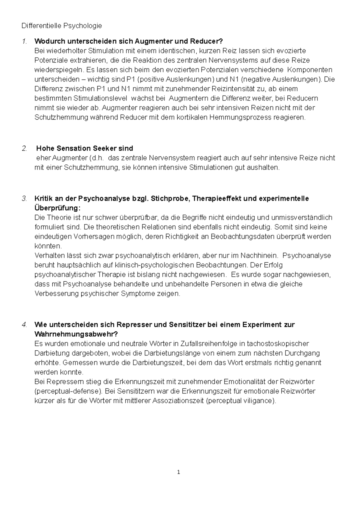 Übungen Fragenkatalog mit Lösungen - Differentielle Psychologie Wodurch ...