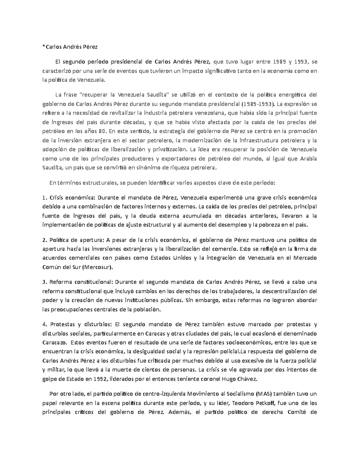 Carlos Andrés Pérez *Carlos Andrés Pérez El segundo periodo