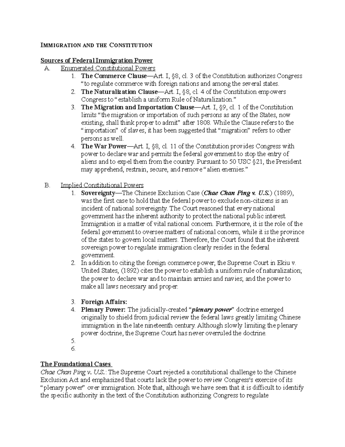 Immigration and the Constitution IMMIGRATION AND THE CONSTITUTION