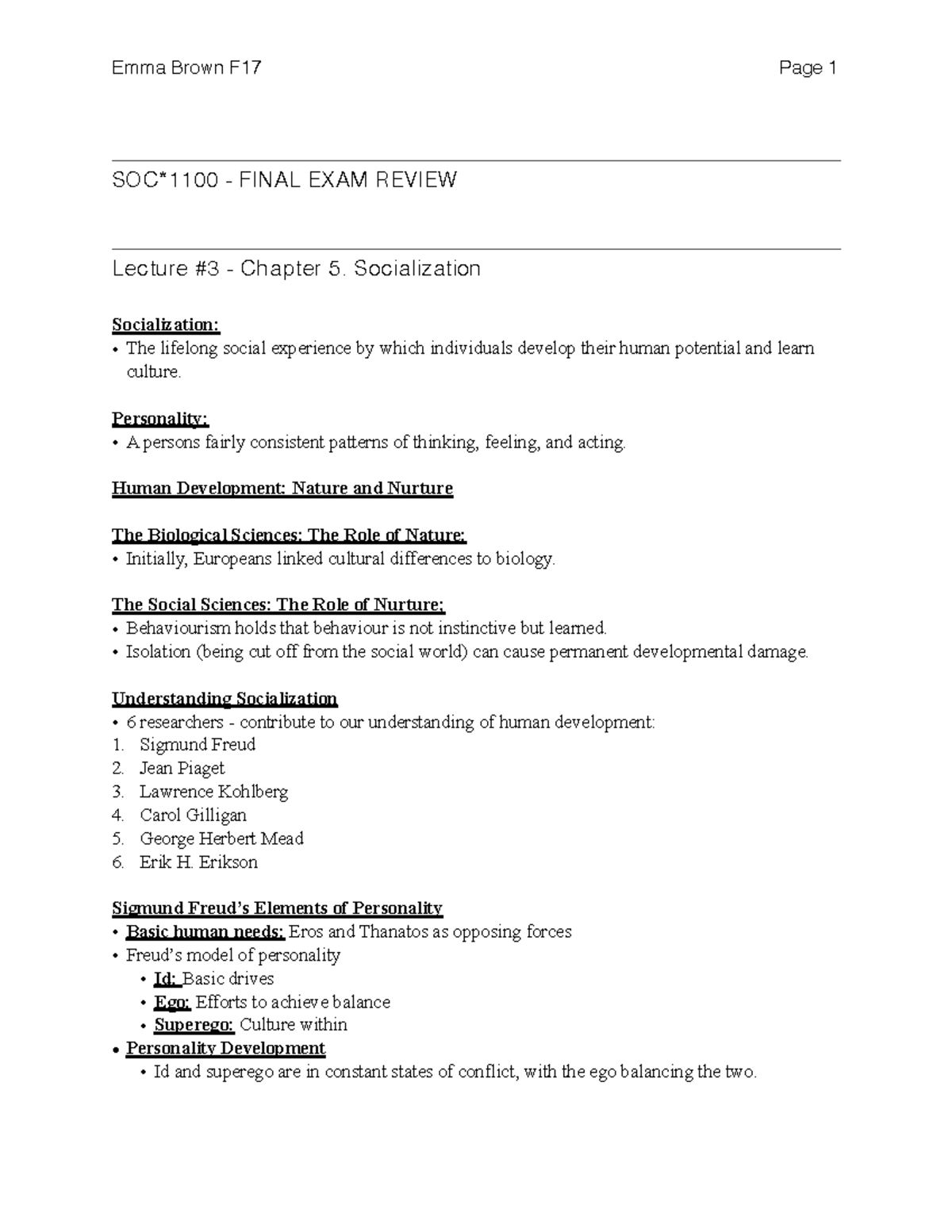 SOC 1100 - Final EXAM Review - SOC*1100 - FINAL EXAM REVIEW Lecture #3 ...