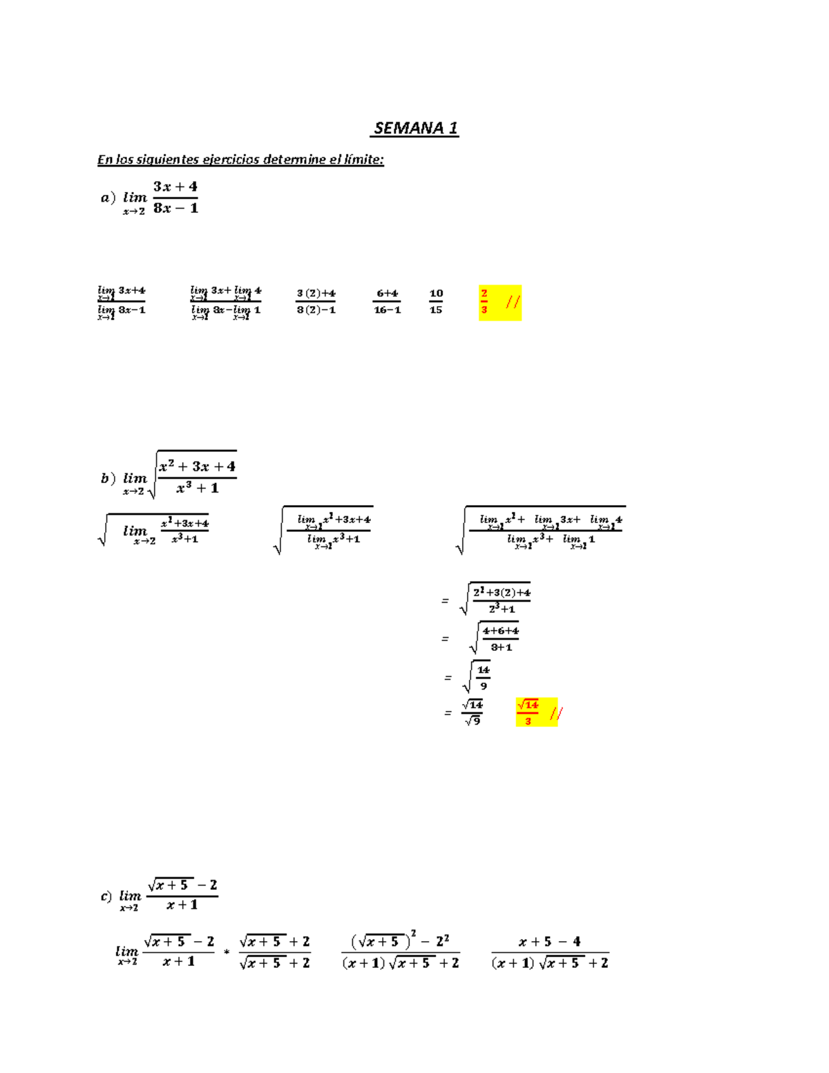 ejercicios Semana 1 de matemática superior - SEMANA 1 En los siguientes ...