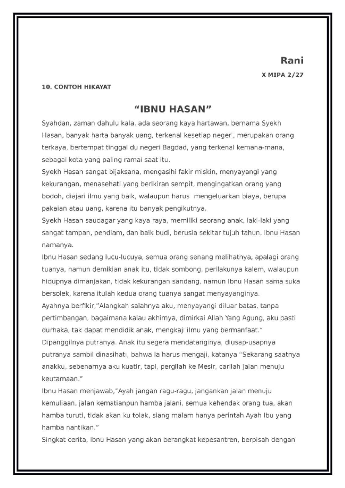 hikayat ibnu hasan - Rani X MIPA 10. CONTOH HIKAYAT Syahdan, zaman ...