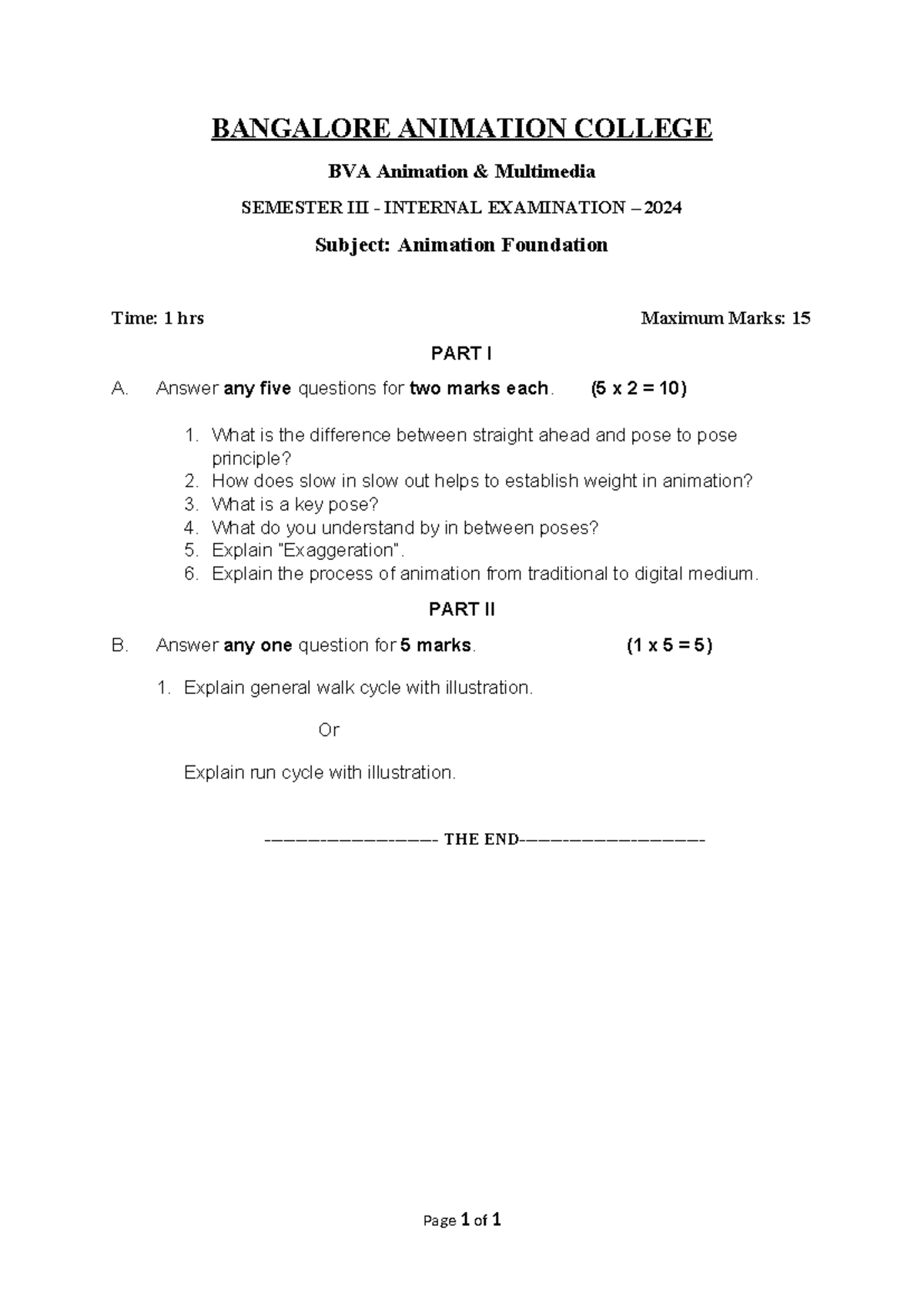 Animation Foundation IA QP - BANGALORE ANIMATION COLLEGE BVA Animation ...