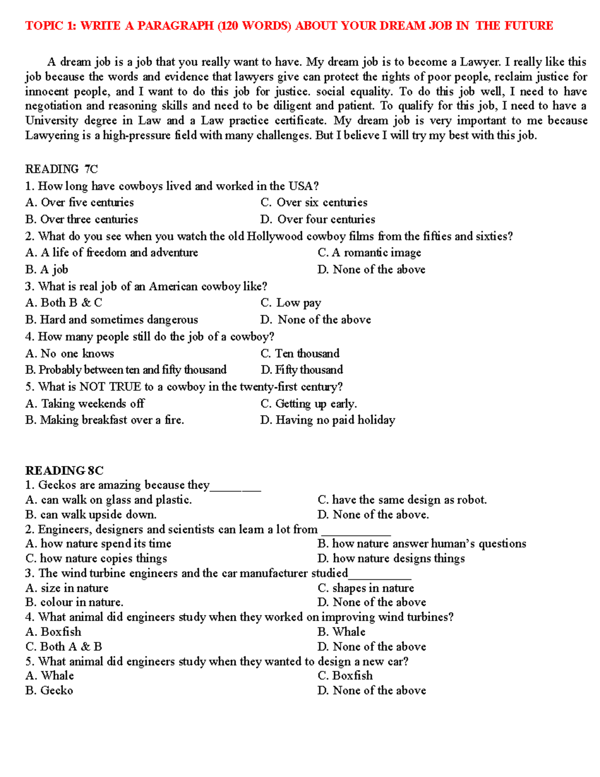 Topic 1 - cfre - TOPIC 1: WRITE A PARAGRAPH (120 WORDS) ABOUT YOUR ...