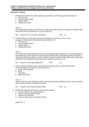 Health Promo EXAM 1 Prep - Health Promo EXAM 1 Prep Week 1 (EDELMAN CH ...