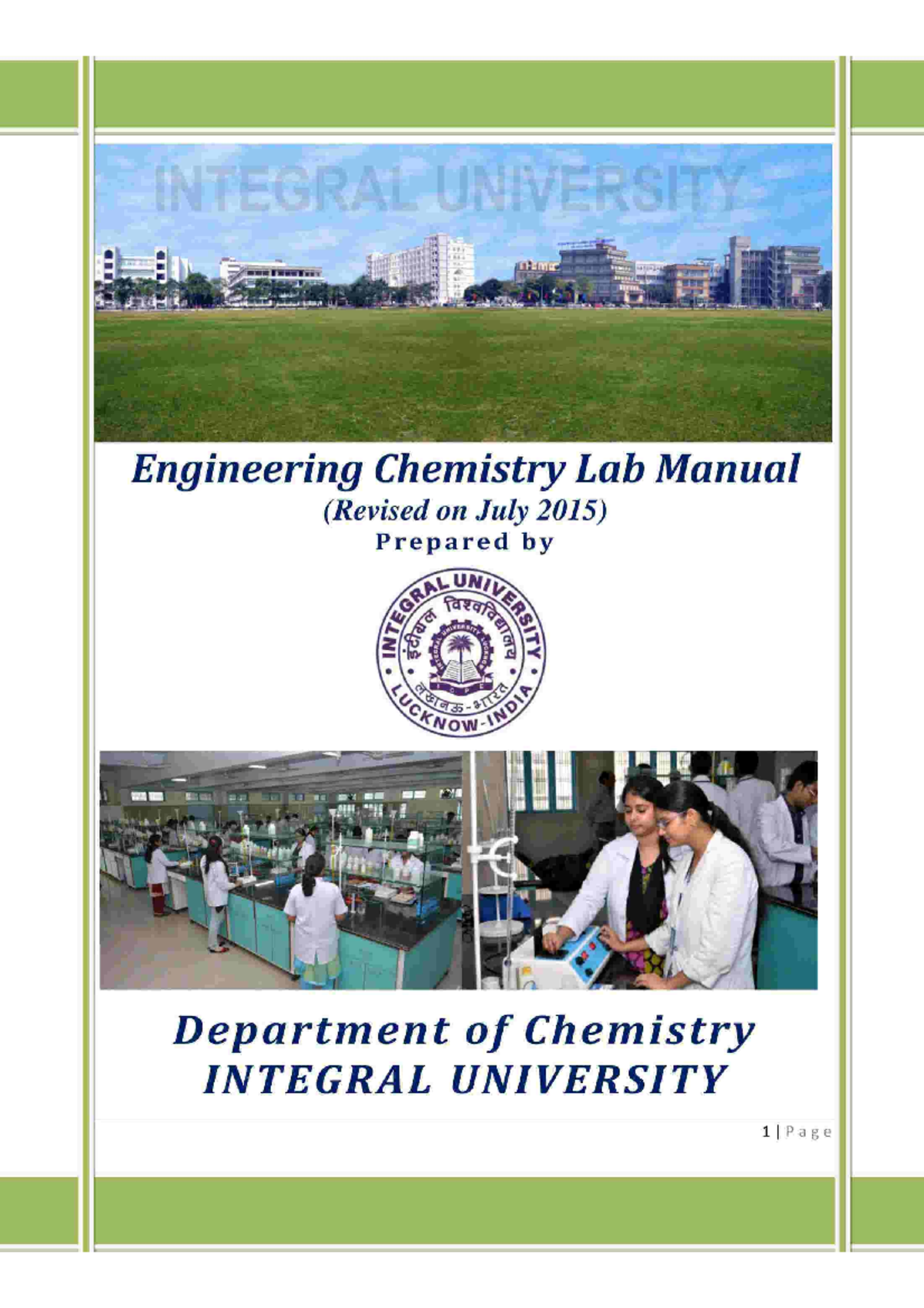 Engineering Chemistry Lab Manuals (Revised) B Tech Computer Science