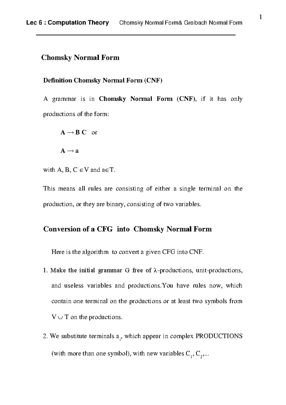 Context Normal Form Chomsky Normal Form Definition Chomsky Normal
