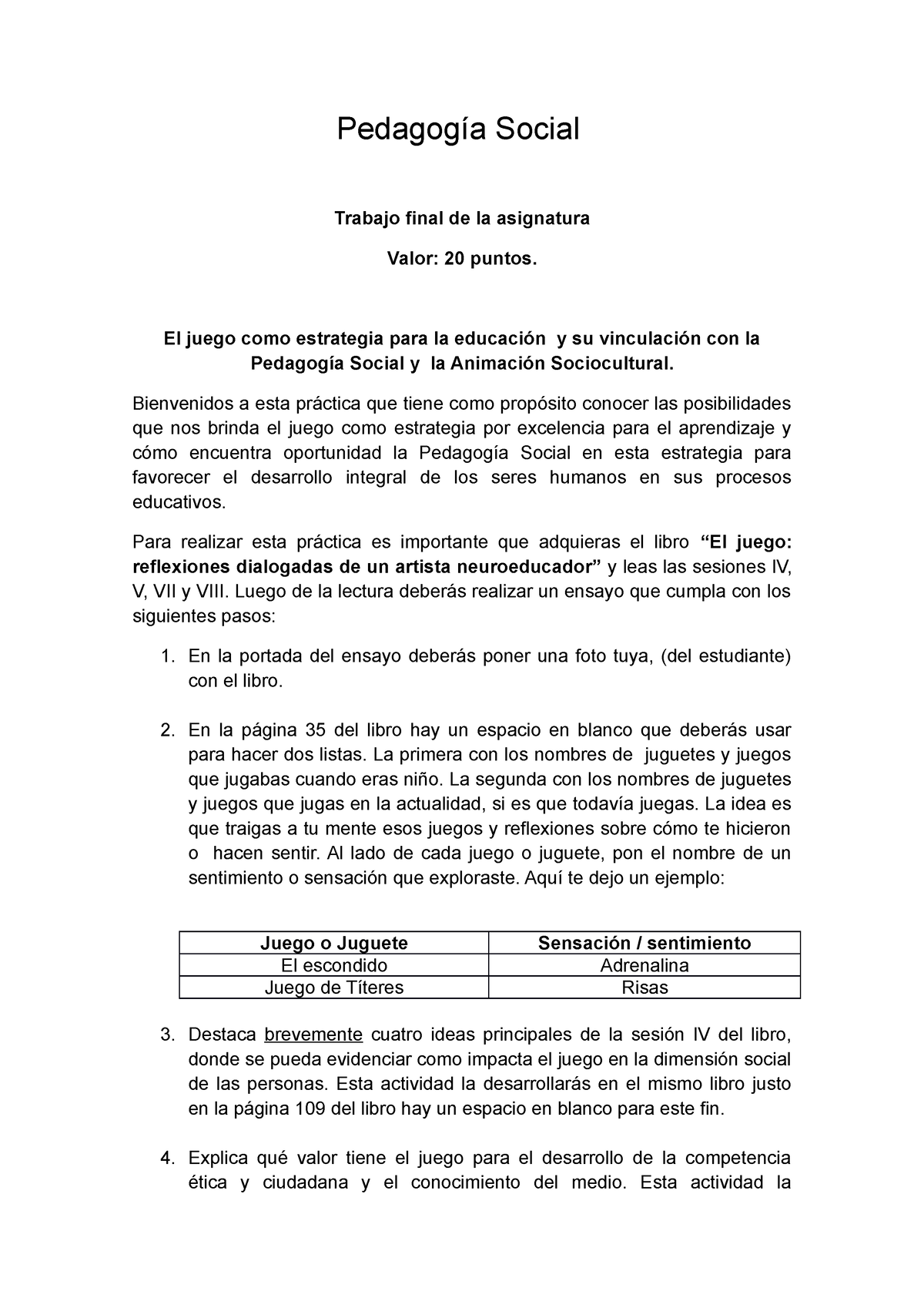 Pedagog Ã A Social Y El Juego - Pedagogía Social Trabajo Final De La ...