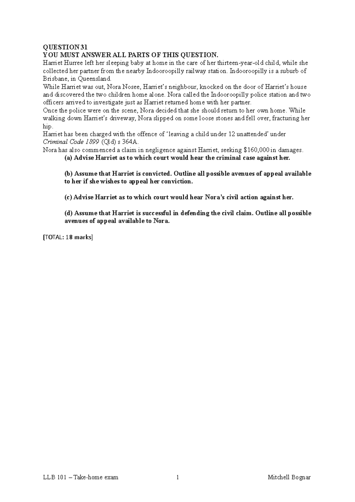 LLB 101 Take home exam - Question 31 - QUESTION 31 YOU MUST ANSWER ALL ...