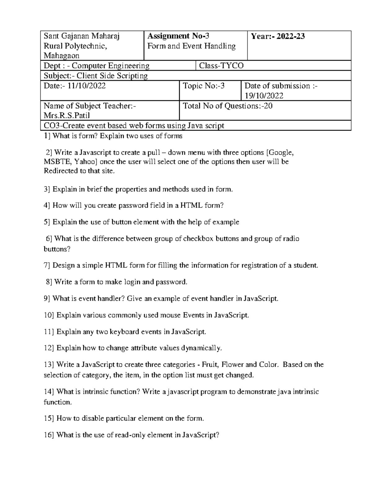 CSS assign 3 - Nothing - Sant Gajanan Maharaj Rural Polytechnic ...