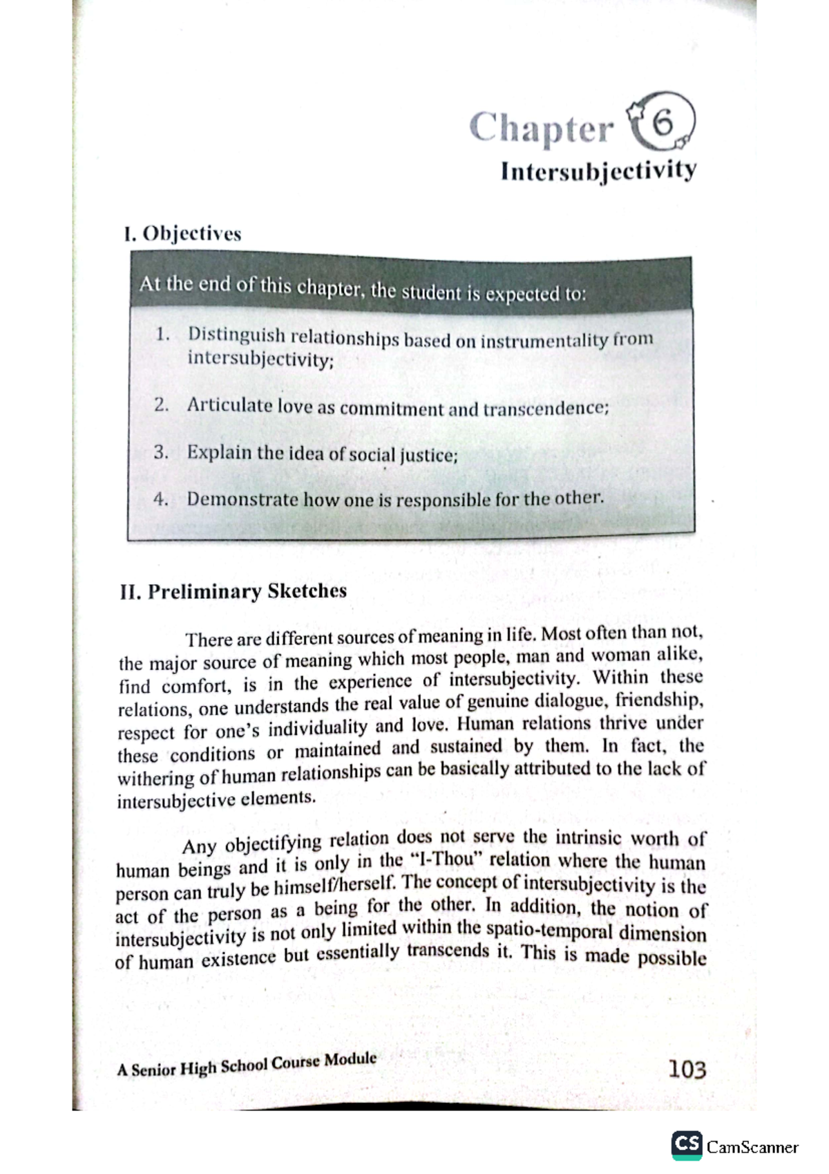 Chapter 6 Philo G1 - Chapter 6 Intersubjectivity I. Objectives At the ...