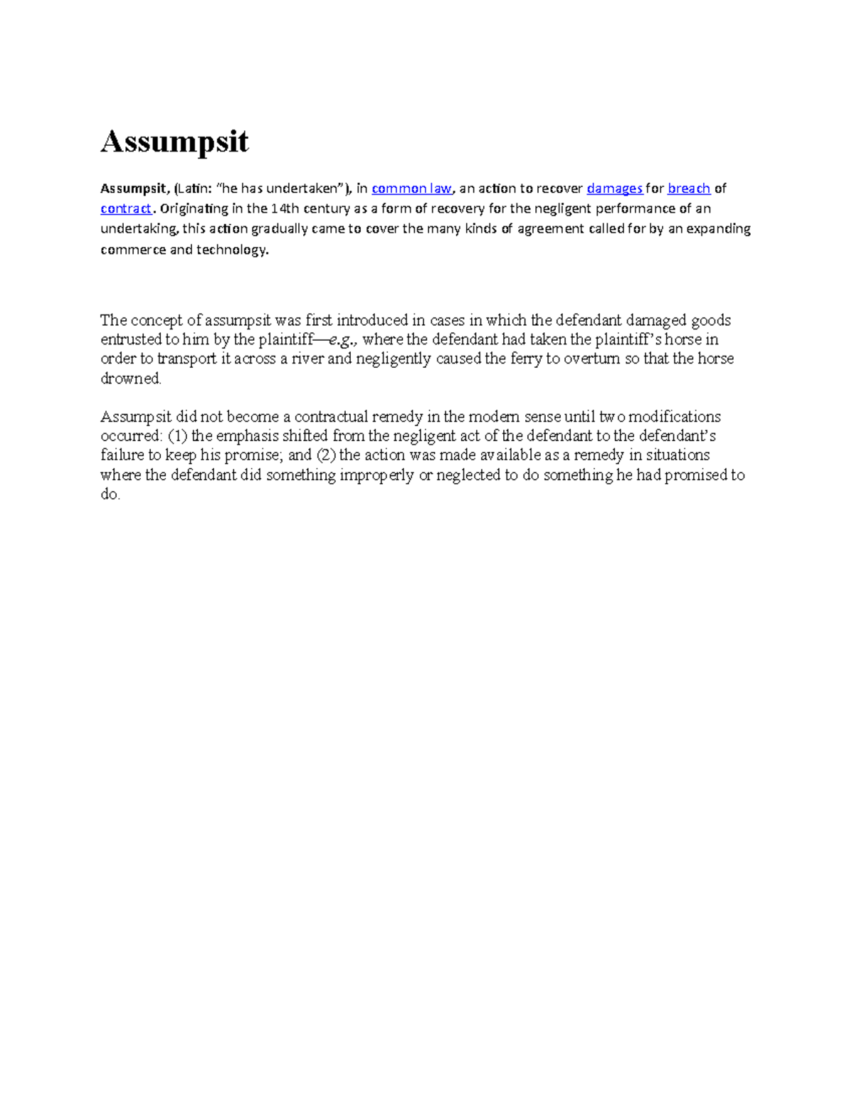Assumpsit - N/A - Assumpsit Assumpsit, (Latin: “he has undertaken”), in ...