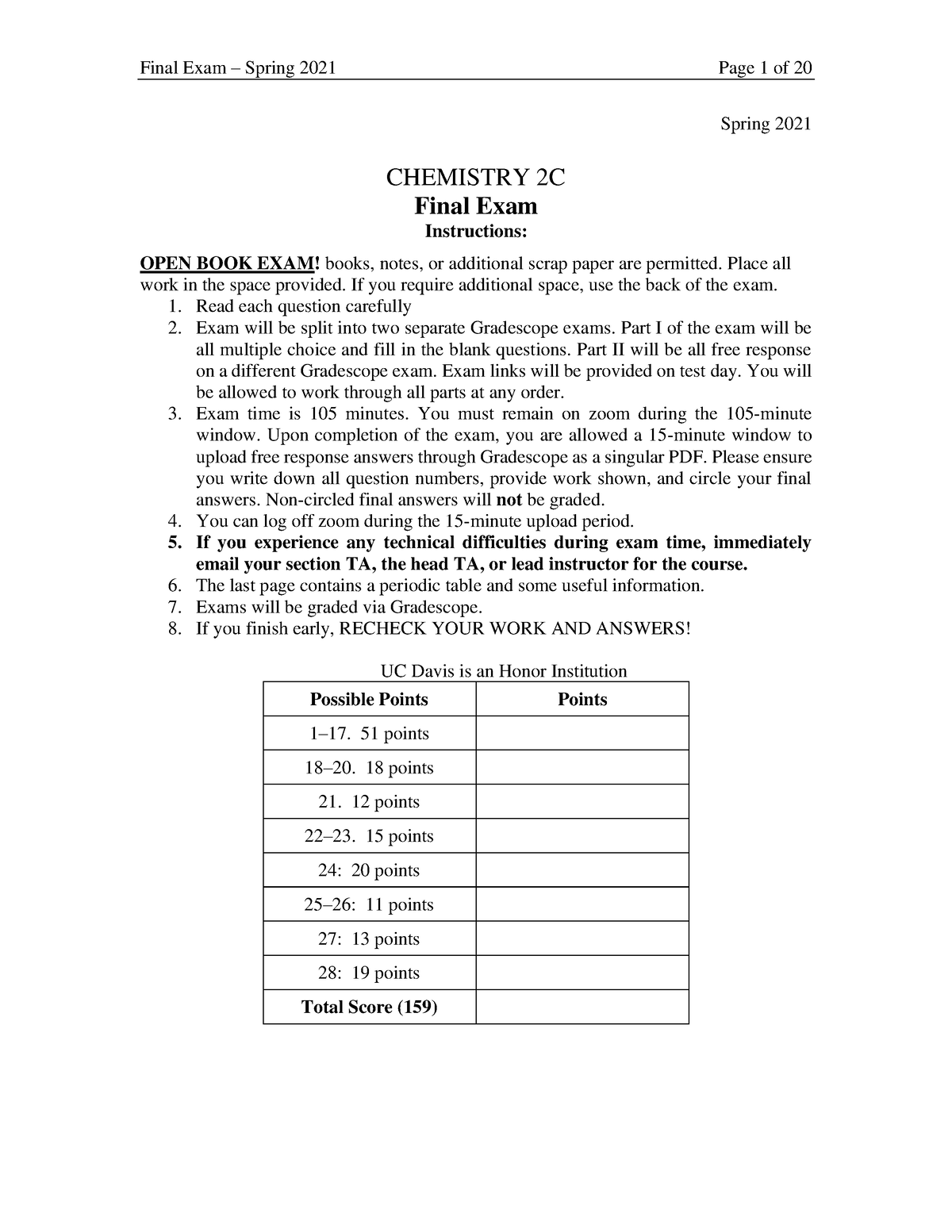 2C Final Exam SQ2021 KEY - Spring 2021 CHEMISTRY 2C Final Exam ...