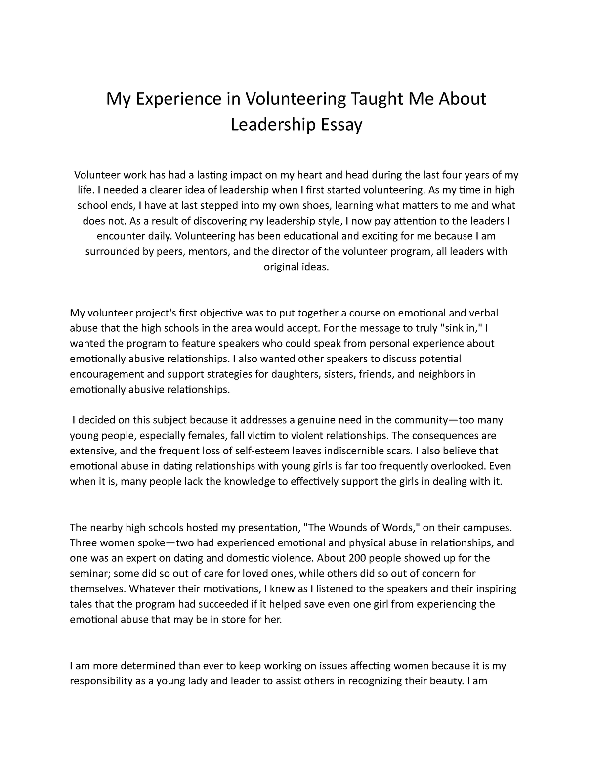 essay on leadership and volunteering