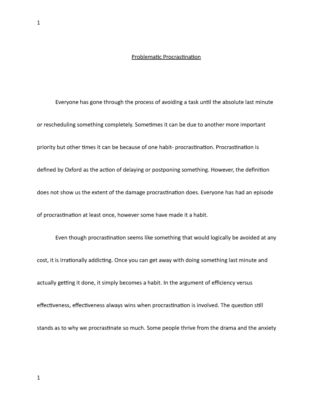 thesis statement for procrastination essay