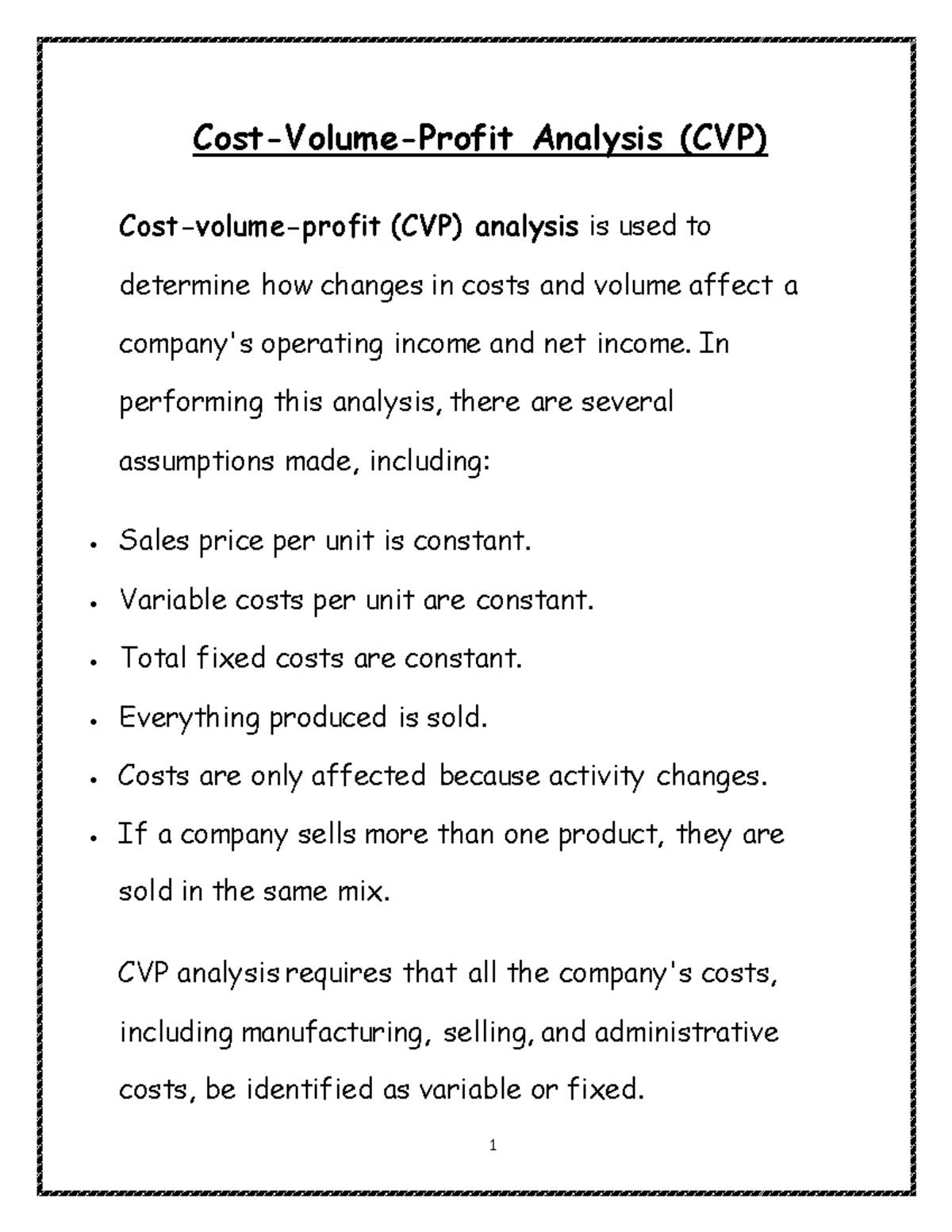 Cost, volume and profit analysis - Cost-Volume-Profit Analysis (CVP ...