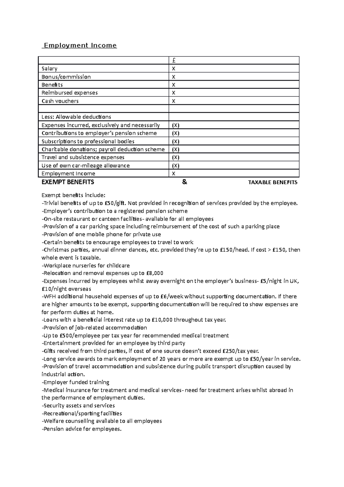 Employment Income - TAX - Employment Income £ Salary X Bonus/commission ...