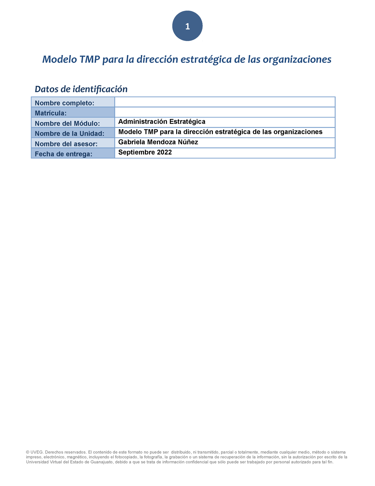 Formato Modelo TMP - Modelo TMP para la dirección estratégica de las  organizaciones Datos de - Studocu