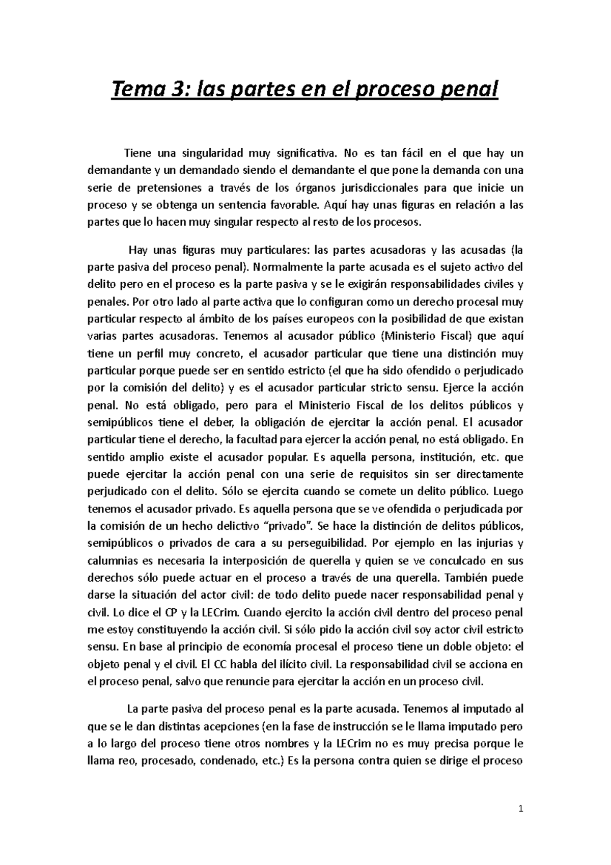 Las partes en el proceso penal - Tema 3: las partes en el proceso penal ...