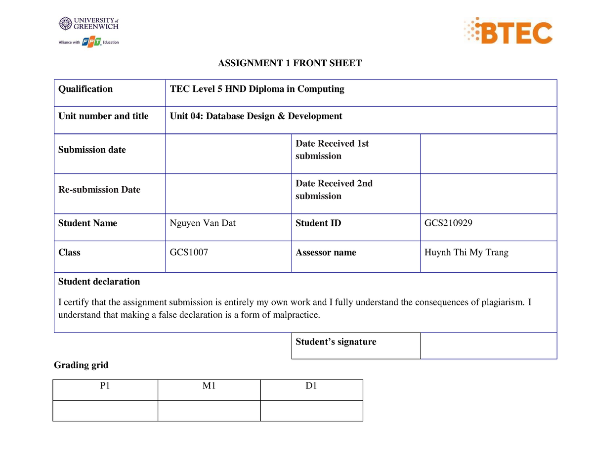 hnd database assignment