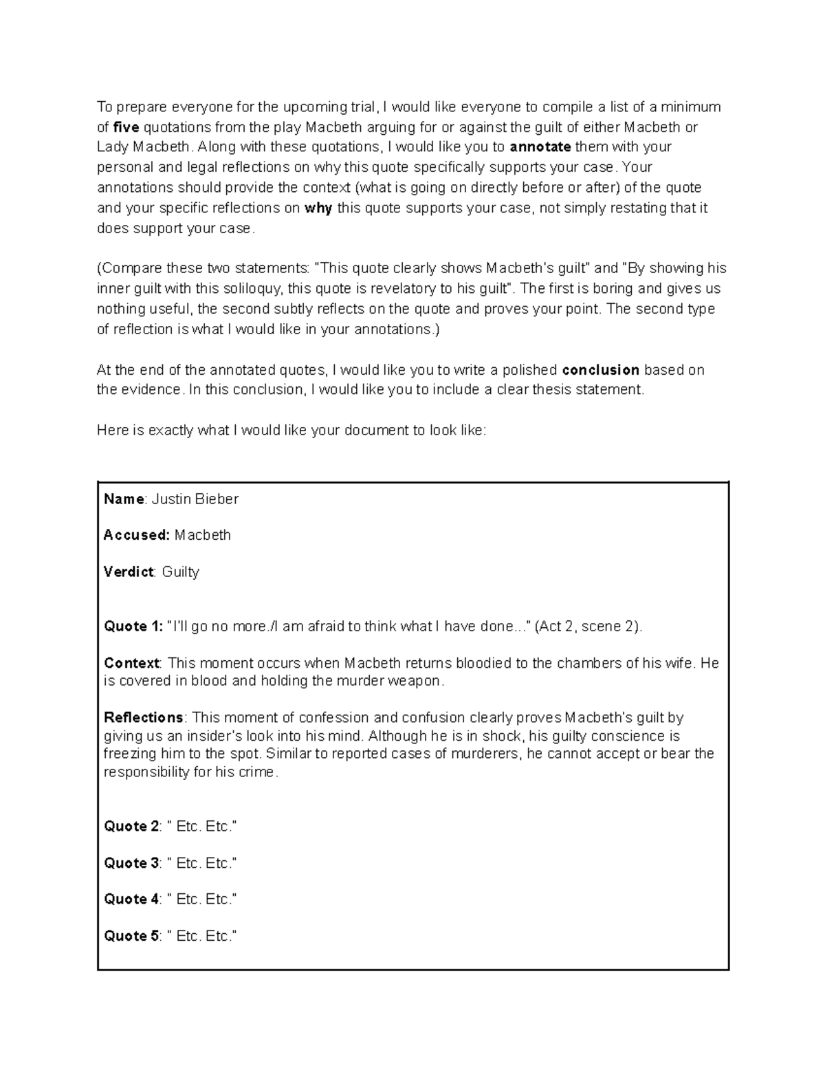 Macbeth Trial Annotated Quotes - To prepare everyone for the upcoming ...