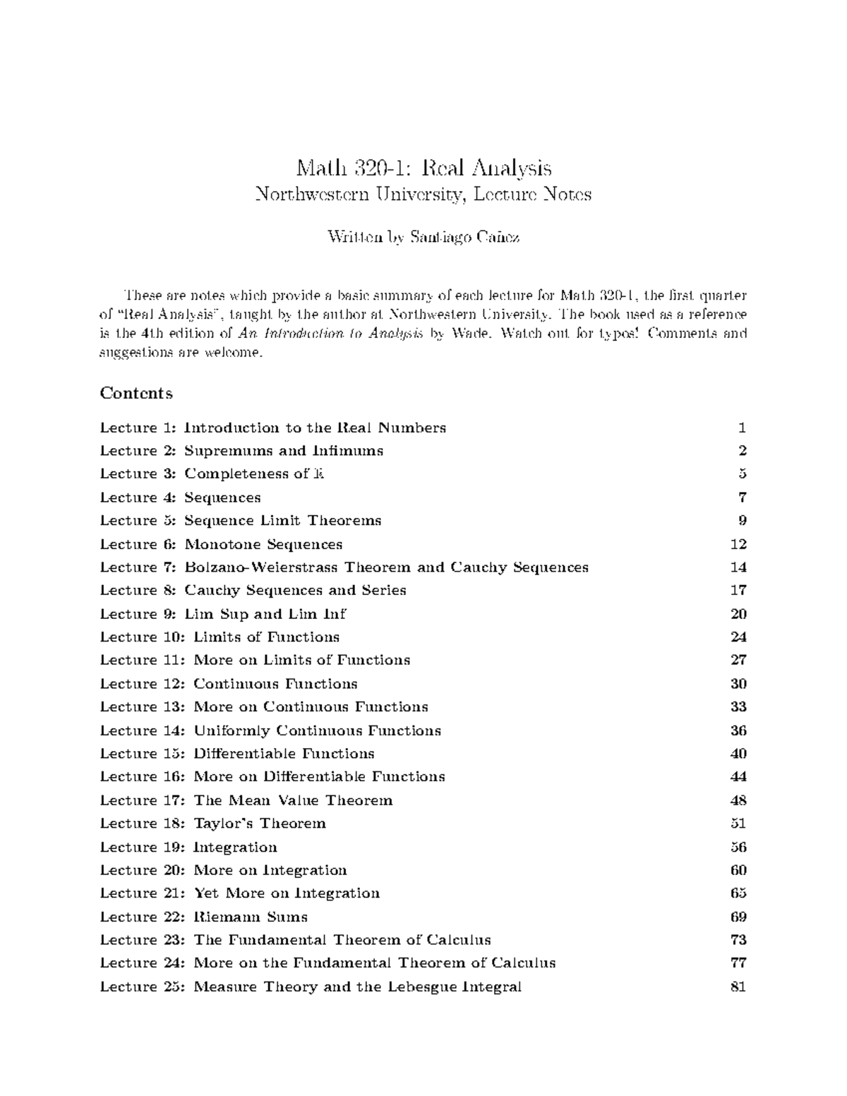 Lecture notes 320 1 - good - Math 320-1: Real Analysis Northwestern ...