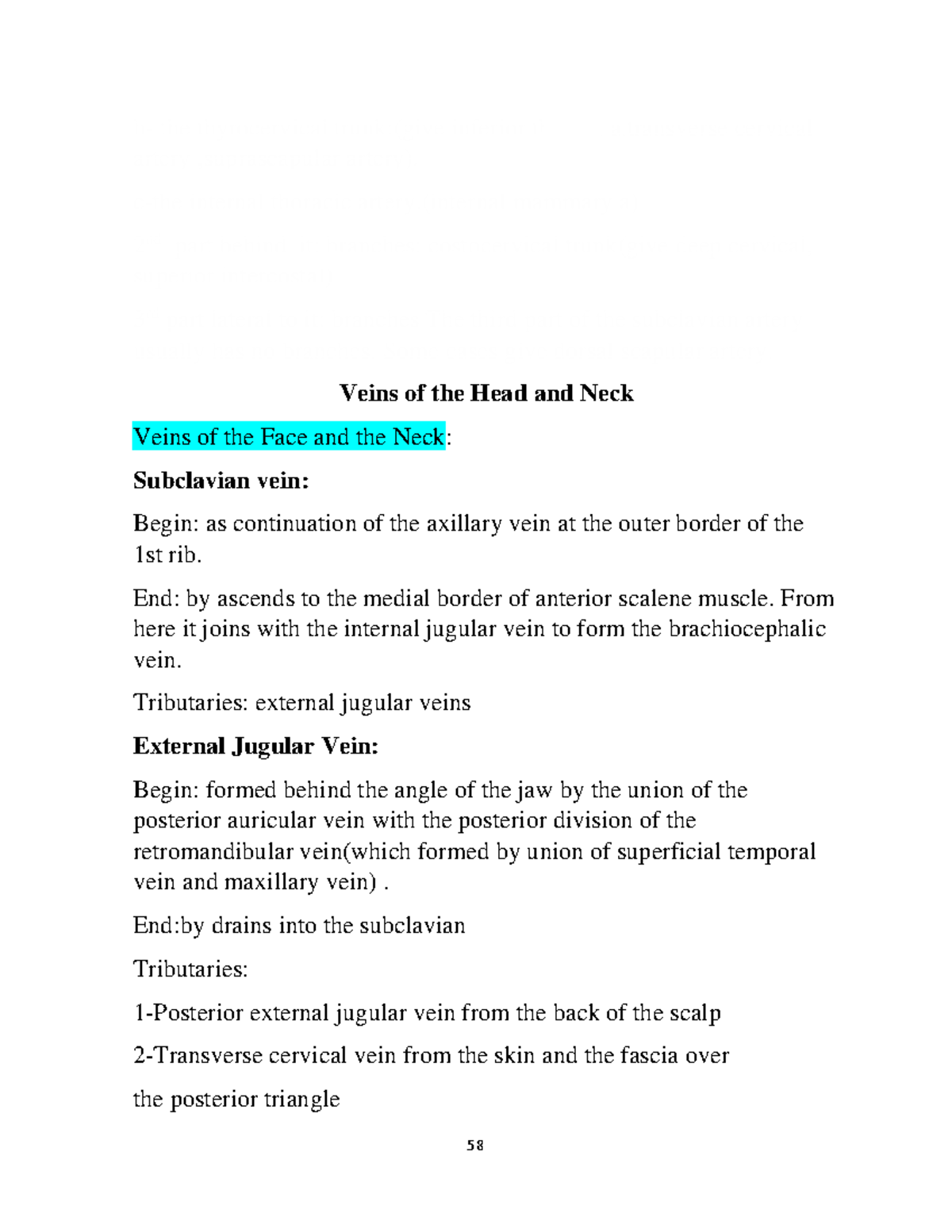 Neu Anatomy Veins Of The Head And Neck B The Thyrocervical Trunk Give Inferior Thyroid A