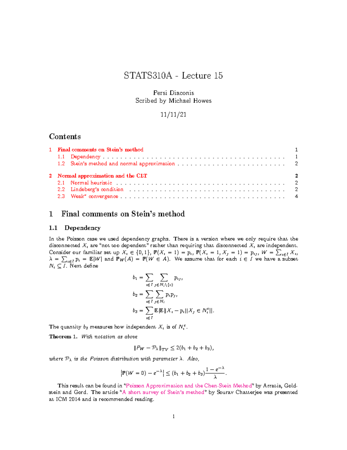 STATS 310A Lecture 15 - Theory Of Probability - STATS310A - Lecture 15 ...