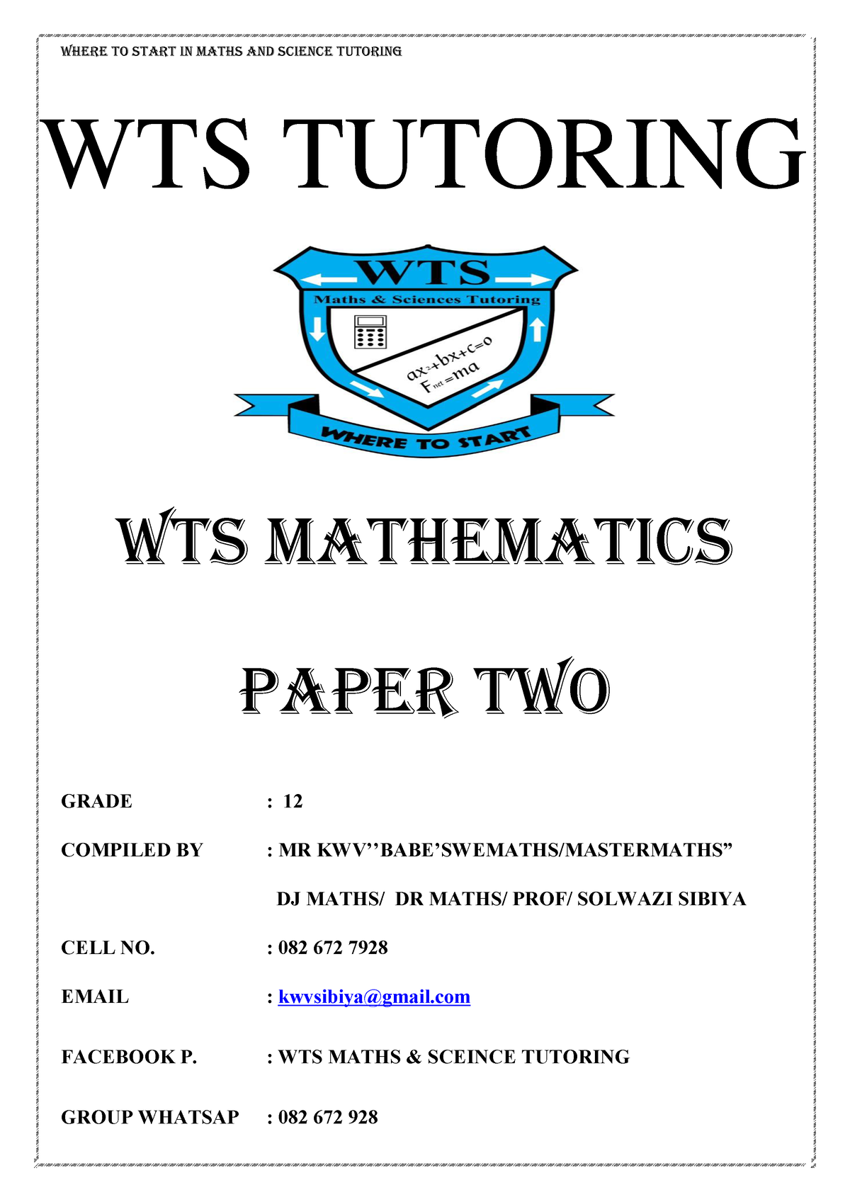 WTS Mathematics Paper TWO 3RD Edition - WHERE TO START IN MATHS AND ...