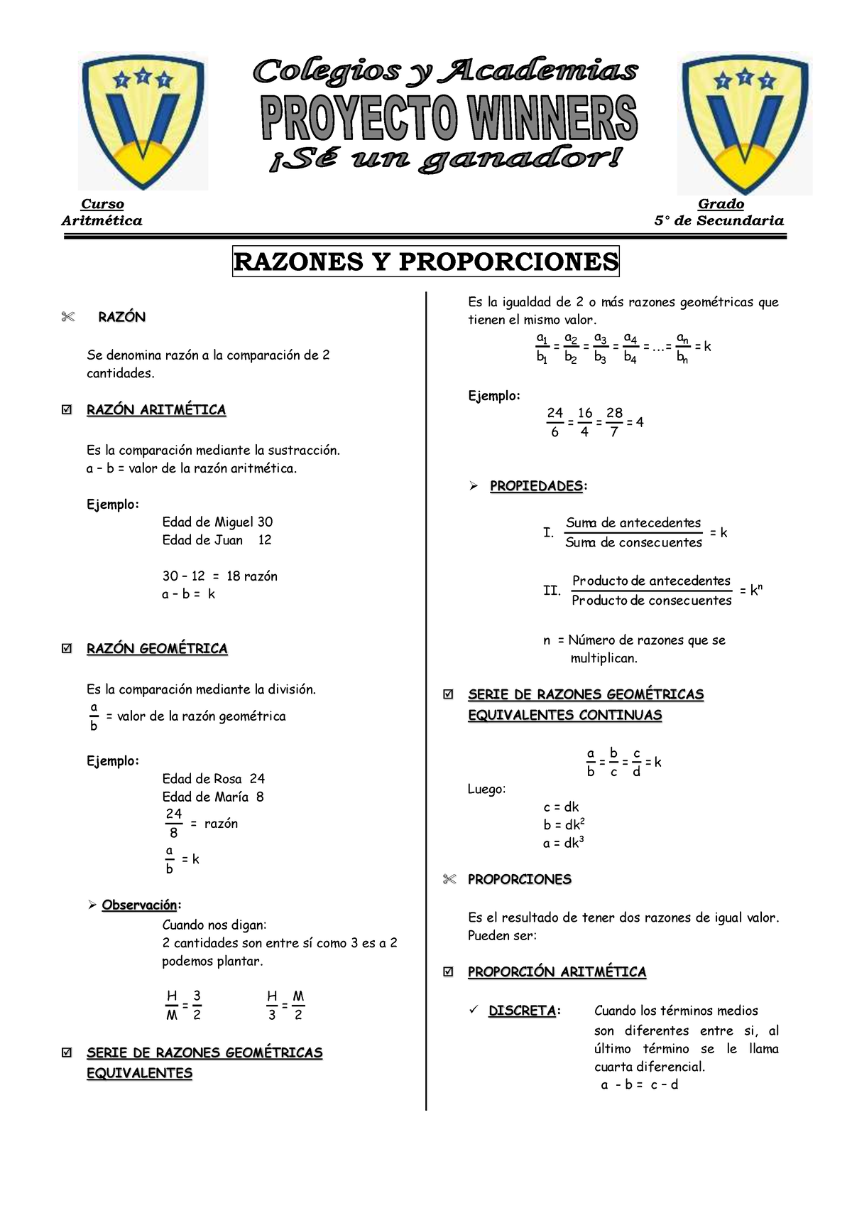 Razones Y Proporciones 08-03-2021 - Curso Grado Aritmética 5° De ...