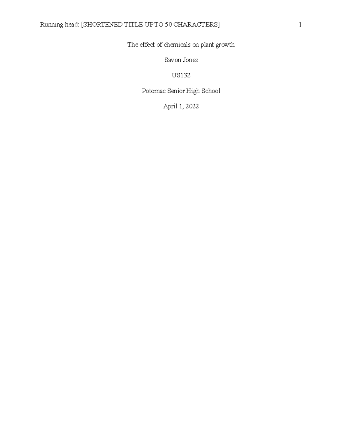 Long Term Research paper - Running head: [SHORTENED TITLE UP TO 50 ...